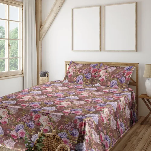 Vista 16 de Ambesonne Juego de sábanas vintage, diseño de curvas de inspiración victoriana, estampado de hojas y flores, sábana bajera y encimera con fundas