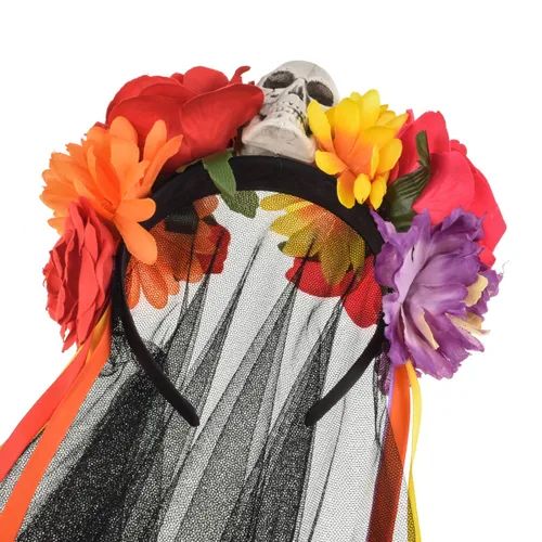 Vista 2 de Vividsun - Diadema con diseño de flores mexicanas para disfraz, Gratis Cinta B-Fushcia