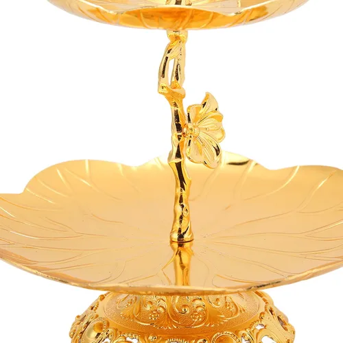 Vista 9 de Soporte para cupcakes de oro, bandeja de dos niveles de estilo europeo de oro fácil de montar material de metal para frutas secas para postre