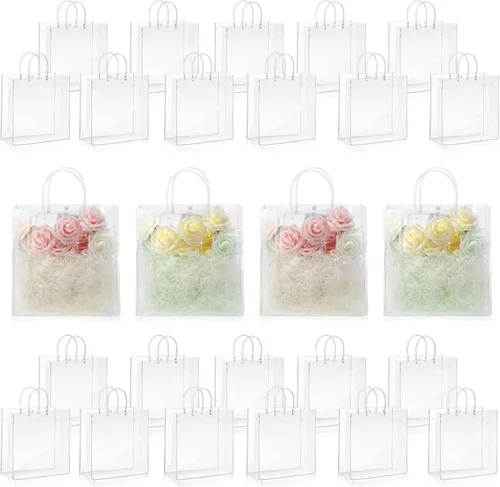 Vista 10 de Amylove 24 bolsas de regalo de plástico de PVC transparente con asa, bolsas de regalo reutilizables transparentes para compras, mercancías