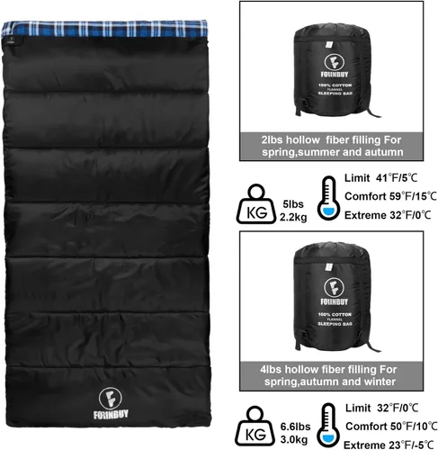 Vista 4 de Cotton Flannel Sleeping Bag for Adults, Camping Sleeping Bag