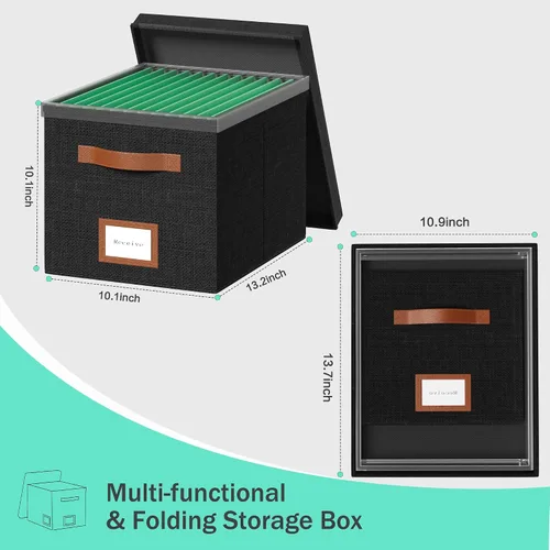 Vista 7 de Caja organizadora de archivos con tapa para colgar, organizador de archivos decorativo con riel deslizante de plástico integrado de una pieza Negro