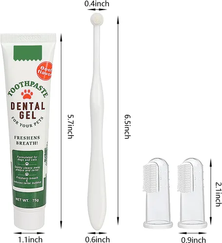 Vista 8 de Kit de cepillado de dientes para mascotas, cepillo de dientes para dedos de perro, cepillo de dientes de 360° y pasta de dientes con sabor a carne