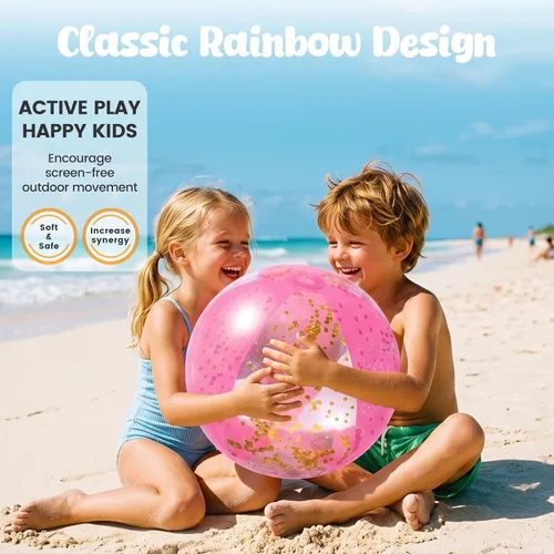 Vista 4 de FUTUREPLUSX 2 bolas de playa con purpurina, juguetes inflables de piscina de 16 pulgadas, para fiesta en la playa