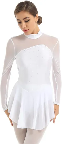 Vista 2 de YiZYiF Womens Adult Figure Ice Skating Dress Long Sleeve Roller Skating Ballet Dance Dress Costume