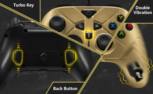 Vista 5 de Control con cable para Xbox con botón trasero, controlador para juegos, doble vibración, joystick compatible con Xbox OneOne XOne SOne Series XS