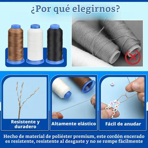 Vista 4 de Cordón encerado de 0.02 in, negro, hilo de abalorios de 490 yardas