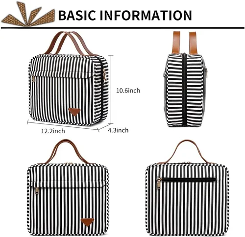 Vista 2 de Lmbabter Bolsa de maquillaje colgante de viaje, bolsa de aseo impermeable, gran almacenamiento para viajes, baño, mujeres y hombres, Negro-blanco