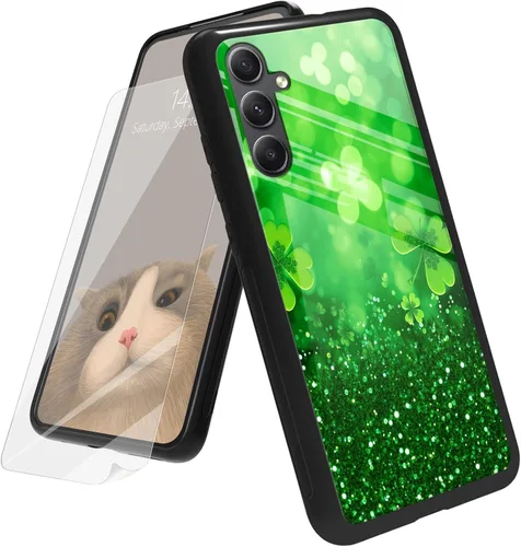 Vista 212 de Funda para Samsung Galaxy A12 5G con protector de pantalla, parte trasera de vidrio templado + TPU de silicona suave que absorbe los golpes