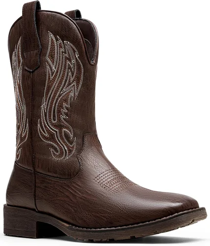Vista 9 de Jousen Botas Vaqueras para Hombres con Bordado, Botas Occidentales Retro de Punta Cuadrada para Hombre, Botas Vaqueras Para Hombre