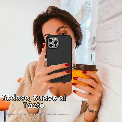 Vista 6 de ORNARTO Funda para iPhone 12/12 Pro, silicona líquida delgada, color negro