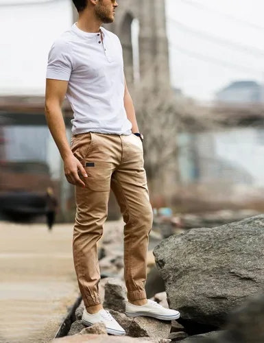 Vista 4 de Bilitry Men Joggers Chino Cargo Pants Hiking Outdoor Recreation Pants Twill Fitness Track Jogging Pants Casual Cotton Pants