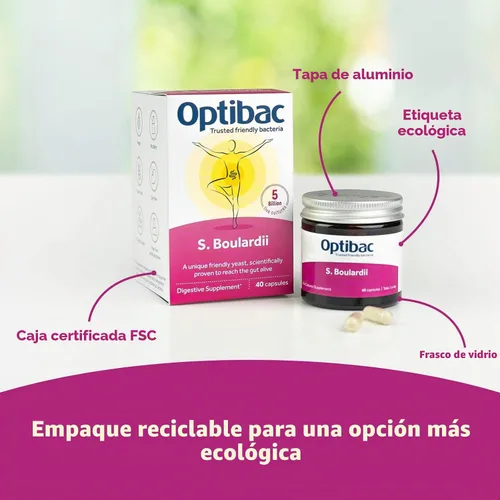 Vista 6 de Optibac Probiotics Saccharomyces Boulardii - Suplemento probiótico digestivo vegano científicamente probado, 5 mil millones de UFC - 40 cápsulas