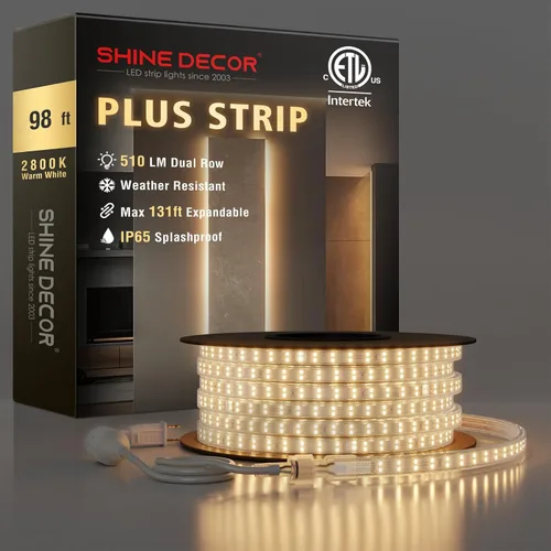 Vista 10 de Shine Decor Tira de luces LED Plus CA 120V, cuerda brillante de doble fila conectable, ETL IP65 impermeable y resistente a la intemperie para Blanco