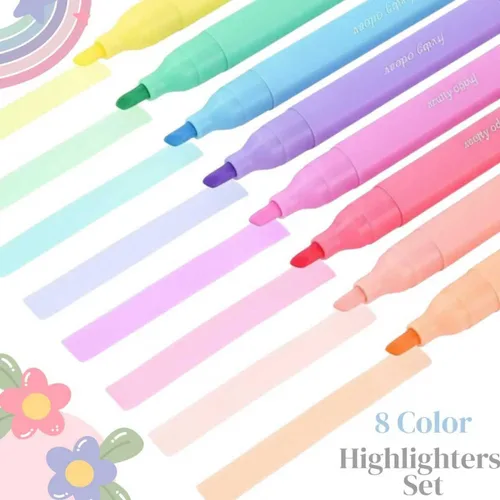 Vista 3 de Juego de 8 resaltadores perfumados con aroma a fruta, marcadores de punta de cincel pastel para diario, toma de notas, suministros escolares