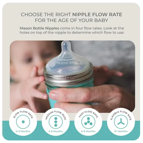 Vista 6 de Mason Bottle Tetinas de flujo medio (3 a 6 meses) – Tetinas de silicona para biberón, se adaptan a cualquier tarro Mason de boca regular