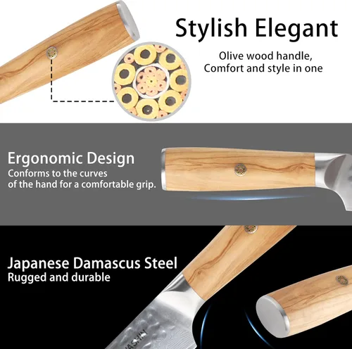 Vista 5 de Cuchillo de chef japonés de 8 pulgadas, cuchillo de chef profesional afilado, cuchillo de cocina de acero inoxidable Damasco VG-10 con mango