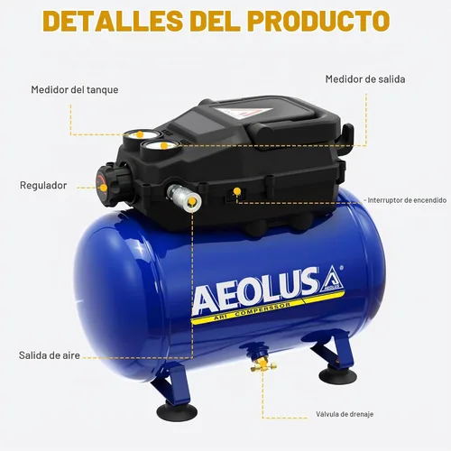 Vista 4 de Compresor de aire, tanque portátil sin aceite de 3 galones máximo 110 PSI e ideal para pintar, inflar y otras herramientas neumáticas.