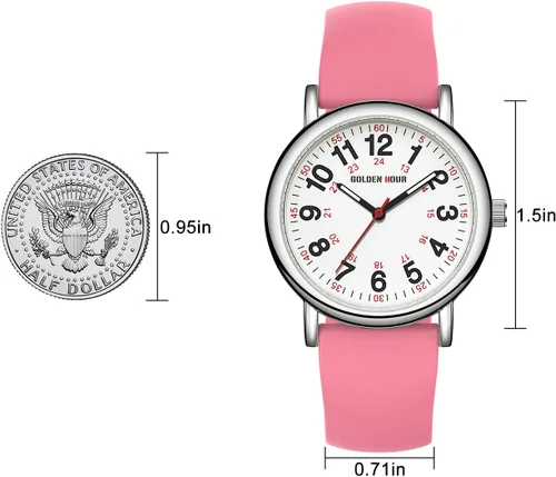 Vista 4 de GOLDEN HOUR Reloj de enfermera impermeable para profesionales médicos, estudiantes, mujeres y hombres, esfera luminosa de fácil lectura, 24 horas