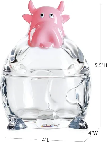 Vista 4 de Diamond Star Tarro decorativo para dulces, frasco pequeño de vidrio con tapa, tarro de almacenamiento de bufé de dulces (hipopótamo rosa)
