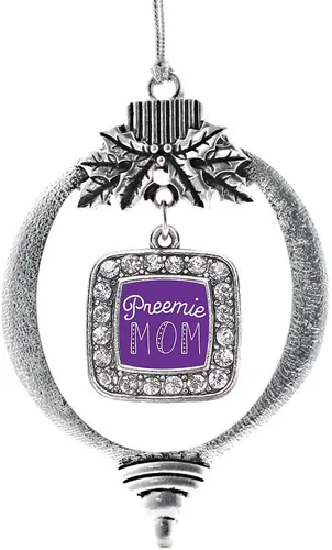 Vista 235 de Inspired Silver - Adorno con dije de reina de rodillo - Adornos navideños cuadrados de plata con joyas de circonita cúbica