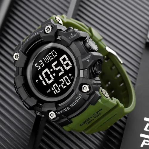Vista 4 de Fanmis Reloj digital digital multifunción para hombre, electrónico, impermeable, con alarma, reloj deportivo de cuarzo, Azul Patchwork