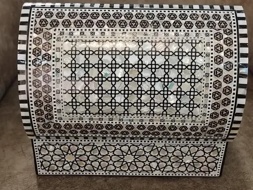 Vista 9 de Joyero de madera con incrustaciones de madre perla egipcia, hecho a mano (11 x 7.2 x 5.2 pulgadas M07)
