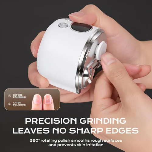 Vista 6 de Cortauñas eléctrico automático 3 en 1 con luz LED y lima de uñas, pantalla digital LCD de 3 velocidades, almacenamiento de clips de uñas
