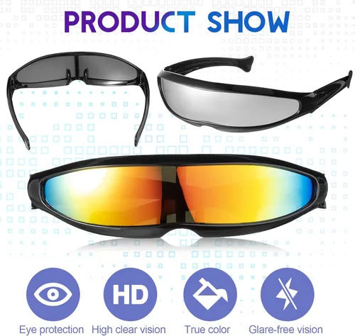 Vista 3 de Konohan 8 pares de lentes de sol futuristas con lente de espejo de color angosto lentes de sol para futuras gafas espaciales para mujeres y hombres
