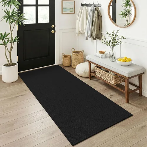 Vista 227 de KOZYFLY - Tapete para puerta de interior, lavable, pequeña, antideslizante, con respaldo de goma, felpudo de algodón para el hogar, color negro