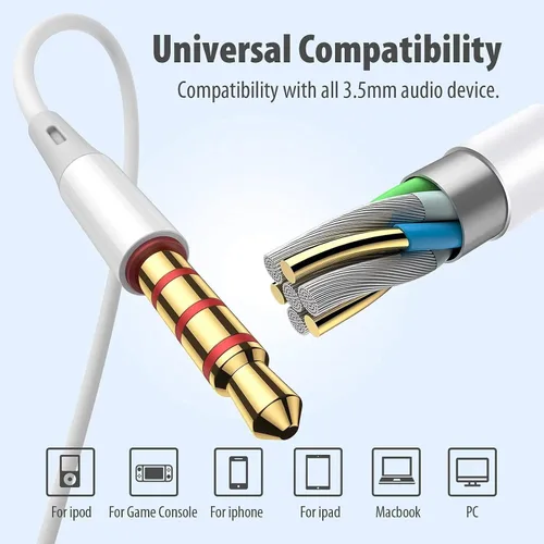 Vista 6 de Auriculares 5 en uno, auriculares con cable con bloqueo de ruido estéreo de graves pesados, micrófono, compatible con iPhone, teléfonos Android