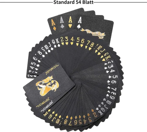 Vista 3 de 10 Paquetes de Cartas de Juego - 5 Negras 5 Doradas HD, 54 Cartas de Póquer Estándar de Plástico Impermeable para Fiestas Familiares naipes de oro