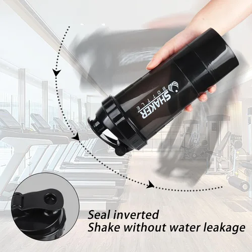 Vista 4 de Botella agitadora - Taza agitadora de proteínas con compartimentos de almacenamiento - Botellas de batido para entrenamiento a prueba de fugas
