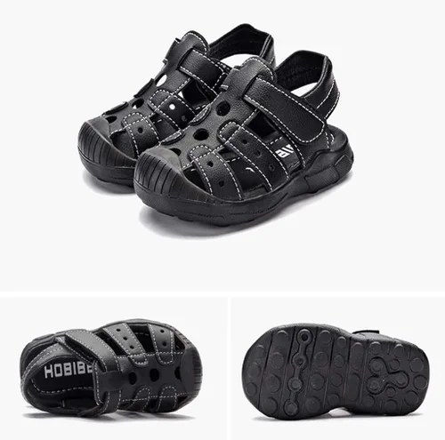 Vista 3 de HOBIBEAR - Sandalias para niños y niñas con puntera cerrada zapatos planos zapatos de verano para la playa bebéniño pequeño