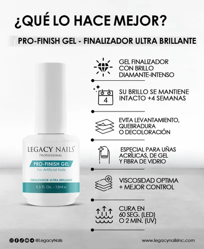 Vista 6 de Legacy Nails Professional PRO FINISH GEL 0.5 oz – Sellador de uñas acrílico de alto brillo para un brillo duradero – Fórmula de secado rápido