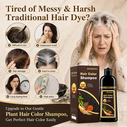 Vista 3 de Champú de tinte para el cabello 3 en 1, cobertura de canas durante 3 a 4 semanas, champú para colorear negro para todo tipo de cabello, fórmula