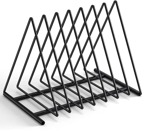 Vista 7 de Paquete de 2 organizadores de archivos de escritorio triangulares, clasificador de archivos de metal con 7 ranuras, soporte para revistas, estante