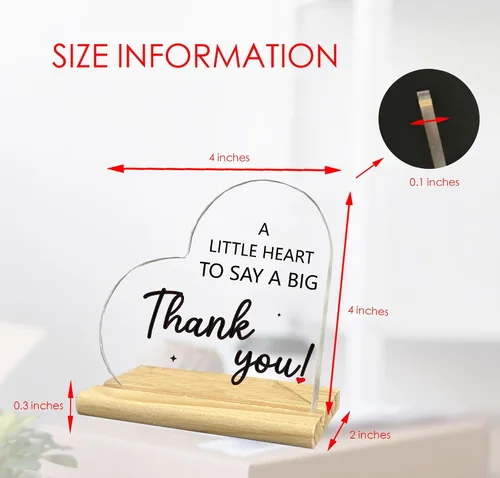Vista 3 de Letrero decorativo de acrílico con texto en inglés «A Little Heart to Say a Big Thank You», regalos de decoración de agradecimiento para mujeres