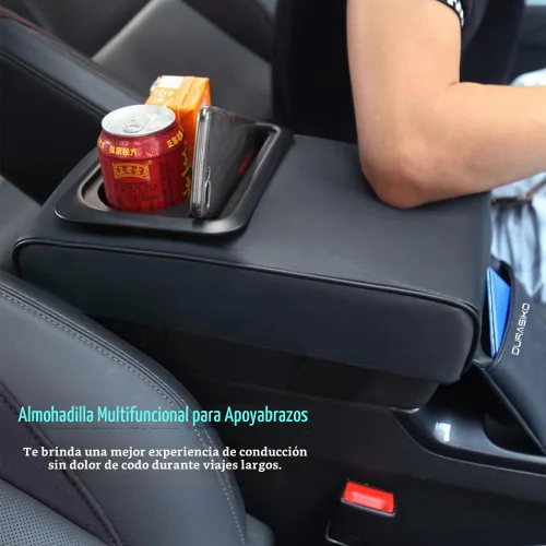Vista 7 de Almohadilla para consola central de coche con bolsillo de almacenamiento frontal para teléfono, cojín de reposabrazos de cuero sintético con Beige