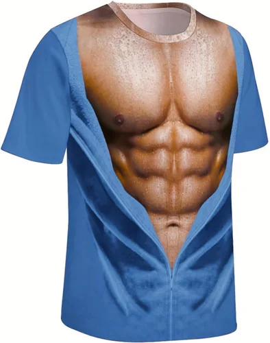 Vista 4 de Camisetas gráficas para hombre, grandes y altas, de manga corta, con estampado muscular, cuello redondo, casual, holgadas, para verano