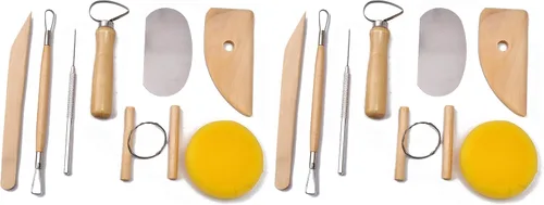 Vista 6 de S & E TEACHER'S EDITION 6 piezas de herramientas para esculpir cerámica y arcilla, mangos de madera lisos de doble cara. Asas de madera lisas