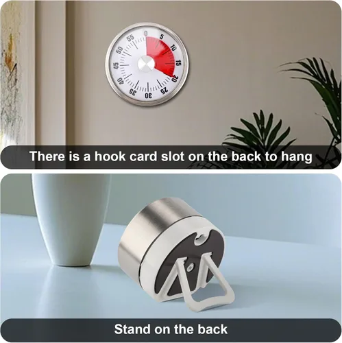 Vista 4 de Temporizador mecánico de cocina para cocinar, tiempo visual de cuerda para niños, temporizador magnético con soporte trasero, reloj de cuenta