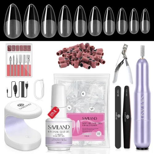 Vista 22 de Saviland Kit de iniciación de uñas acrílicas: polvo y líquido acrílico rosa claro nude, cepillo, limas, formularios, uñas a presión, juego