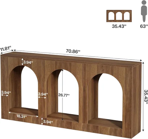 Vista 2 de Tribesigns - Mesa consola de 70.9" con almacenamiento, mesa de entrada de madera con 3 estantes arqueados para vestíbulo, pasillo, sala de estar