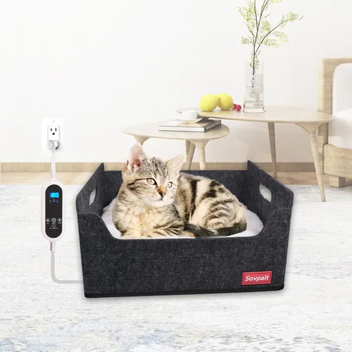 Vista 6 de Cama climatizada para gatos de interior, cama climatizada para mascotas para gatos de interior y perros pequeños, con almohadilla de calefacción