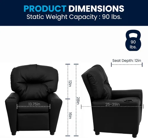 Vista 2 de Flash Furniture Chandler LeatherSoft - Silla reclinable para niños con portavasos y reclinable de seguridad, silla reclinable contemporánea
