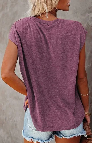 Vista 15 de CNFUFEN Camisetas de manga corta/larga para mujer, a la moda, casual, de verano, ligeras, sólidas, de moda