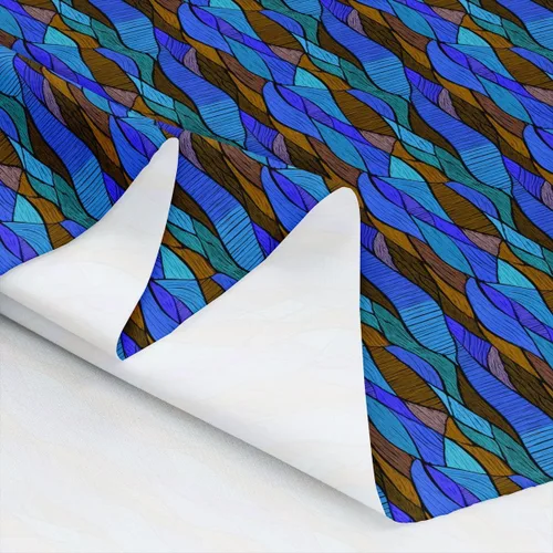 Vista 3 de Feelyou The Yard - Tela bohemia ondulada para tapicería para sillas, estampado de ondas bordadas de arco iris, tribal, étnico, geométrico, azul