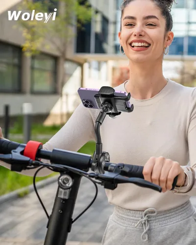 Vista 7 de Soporte de teléfono de cuello de cisne para bicicleta, soporte de teléfono para motocicleta, abrazadera de manillar ajustable giratoria de 360°