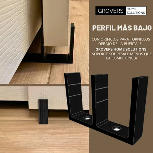 Vista 3 de Soporte de guía de piso para puerta de armario deslizante de altura ajustable universal - Negro - Grovers Home Solutions